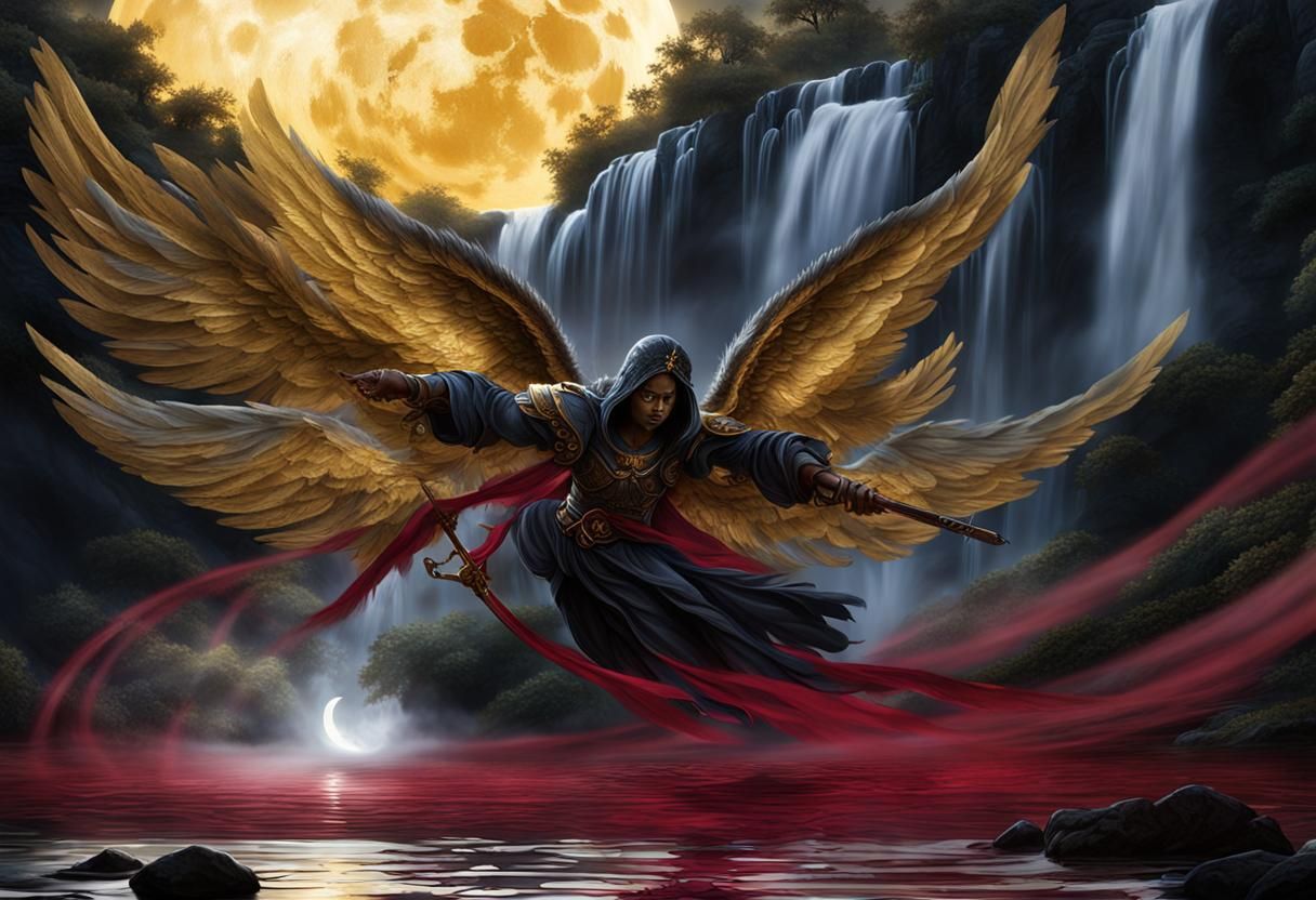 Black Angel with Sword in Hyper-Realistic Digital Art