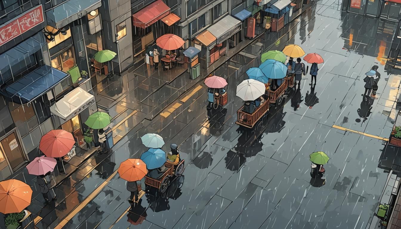Anime Rainy Day Scenes in Japanese Manga Style