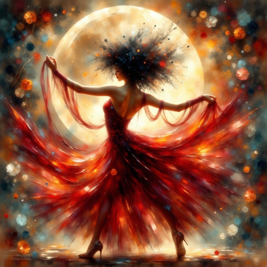 Moonlit Dancer in Impressionist Style with Expressive Brushs...