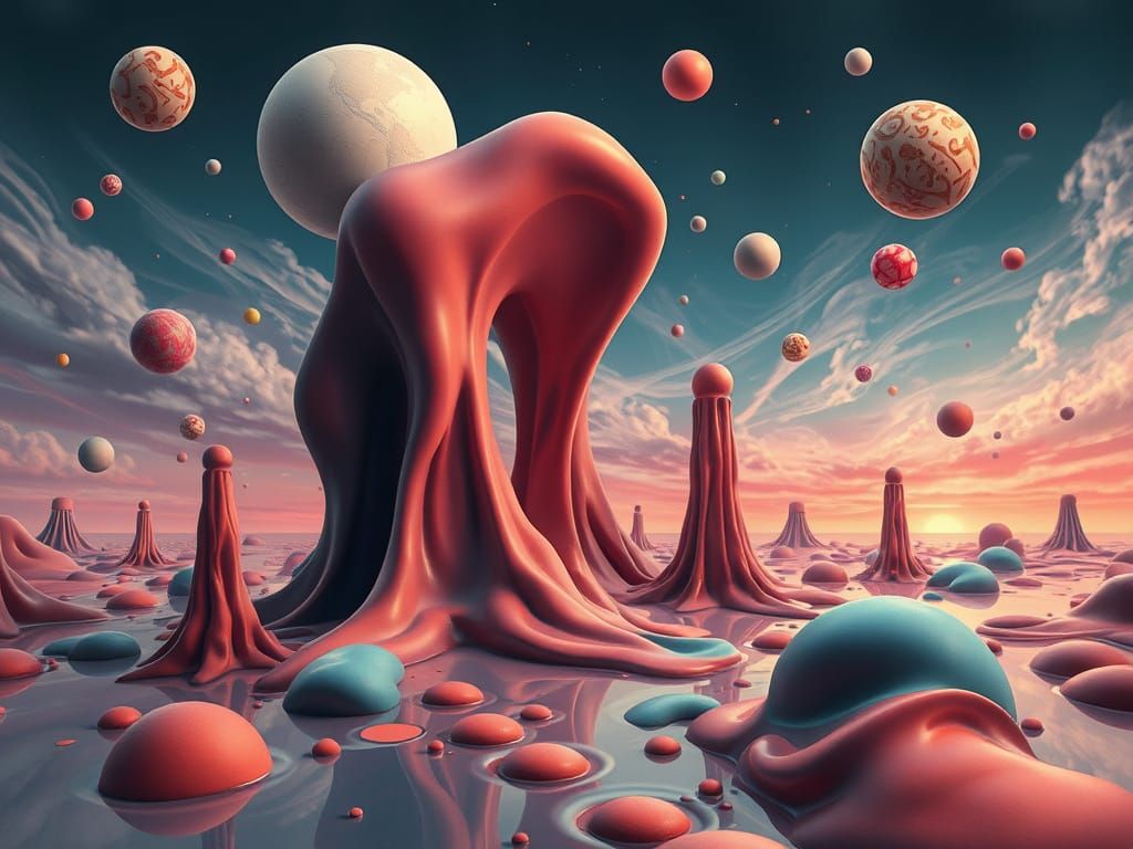 Surrealist Dreamscape in Vibrant Colors and Distorted Textur...