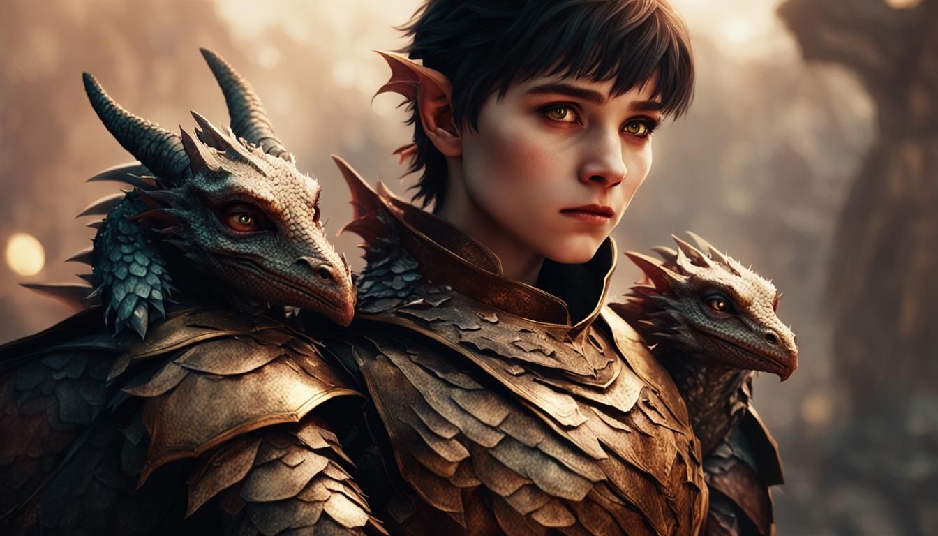 Teenage Dragon Warrior with Baby Dragons