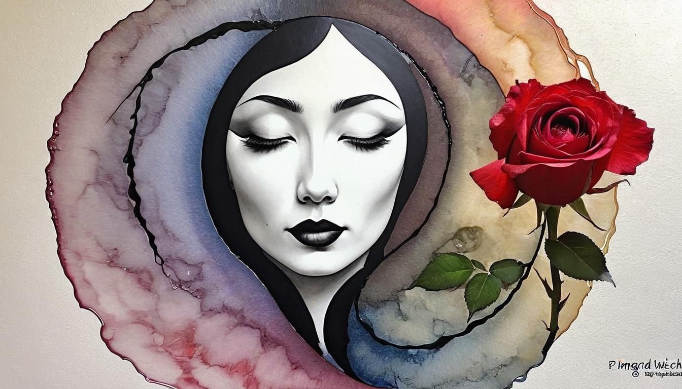 Yin Yang Roses in Mixed Media Style