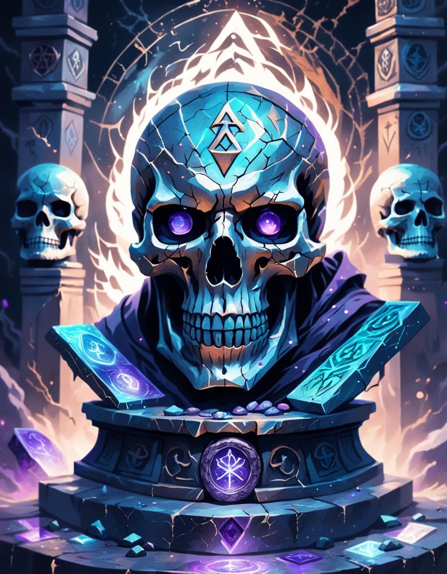 Cursed Skull with Gemstone Eyes in Dark Fantasy Style