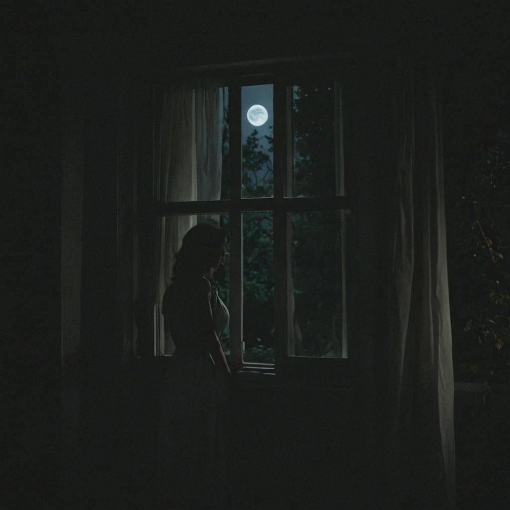 Mysterious Woman in Shadowed Room at Night