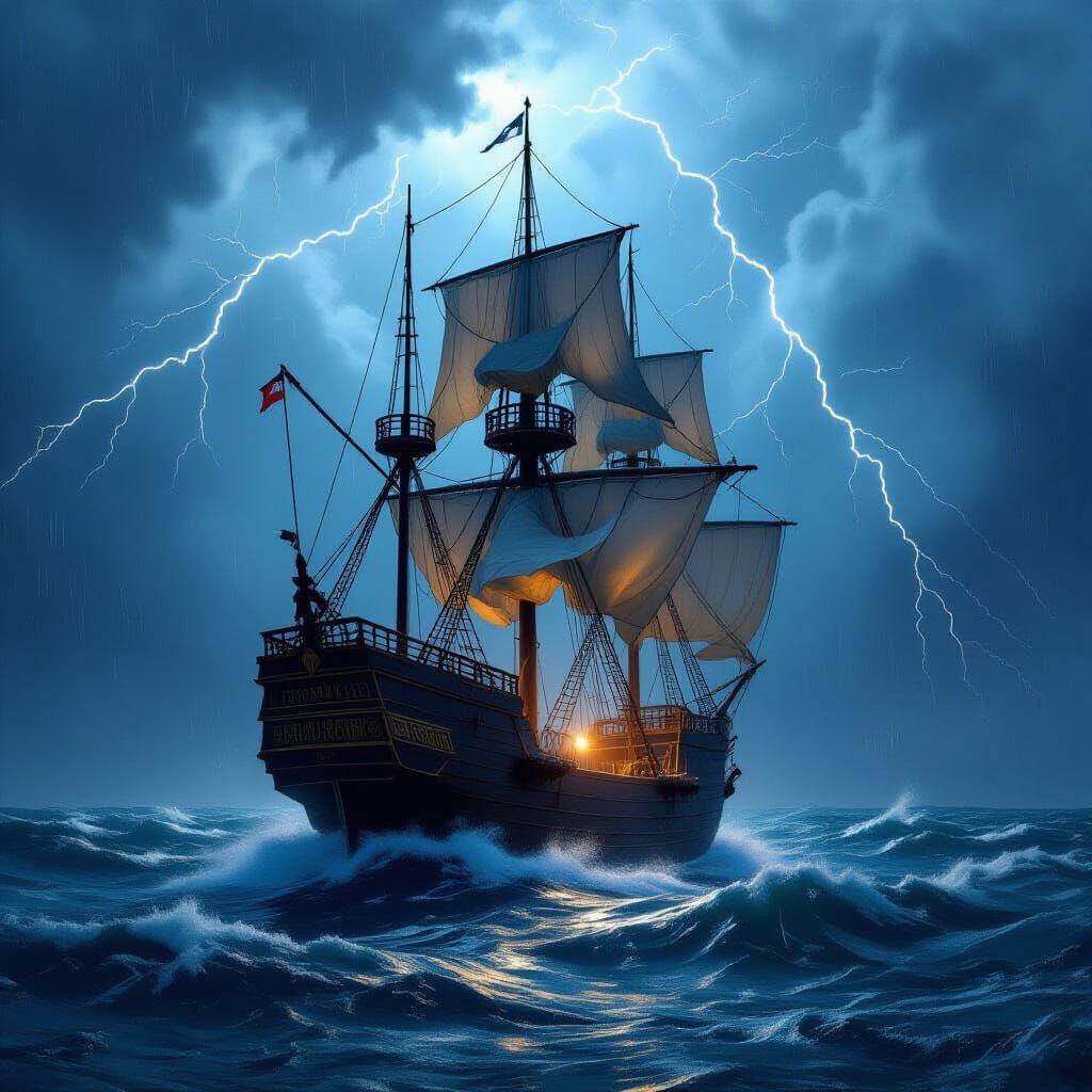Majestic Pirate Ship on Stormy Seas