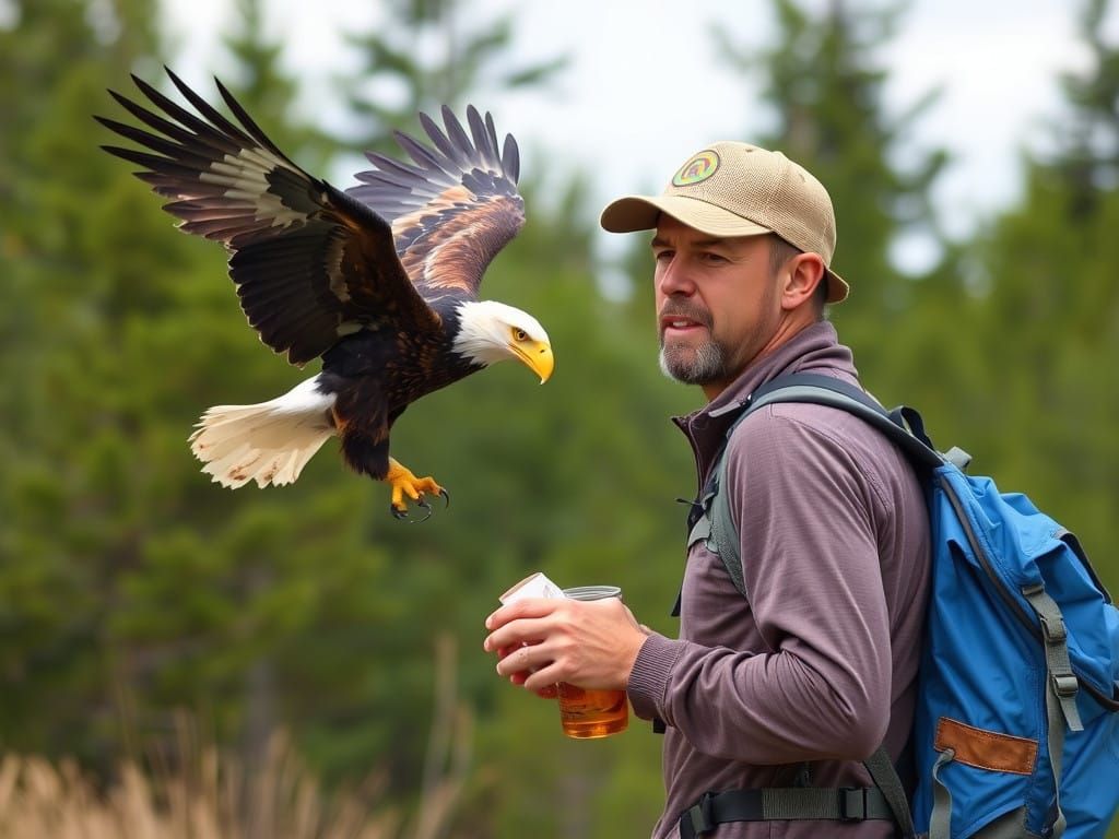 Eagle Caught in the Act of Beer Theft