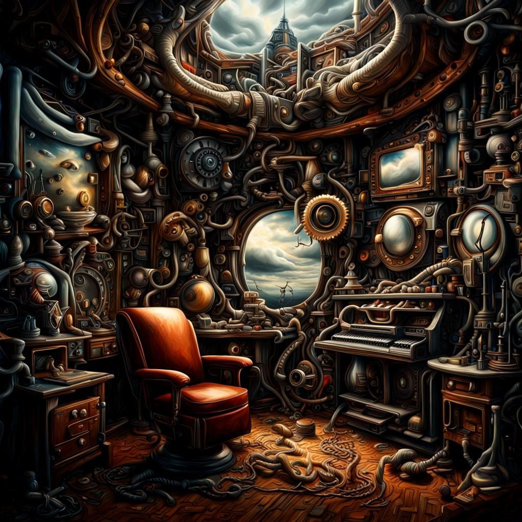 Surreal Dream Mechanics Painting in HDR