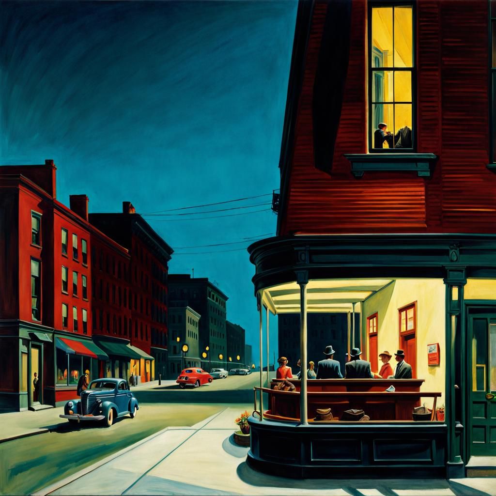 Gas Station at Dusk in American Realism Style