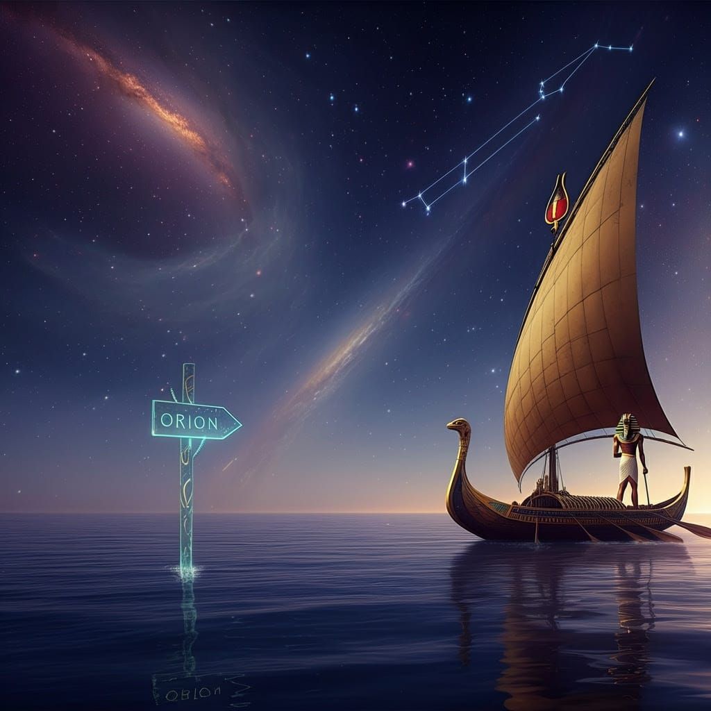 Majestic Pharaoh Sails Through Cosmic Expanse