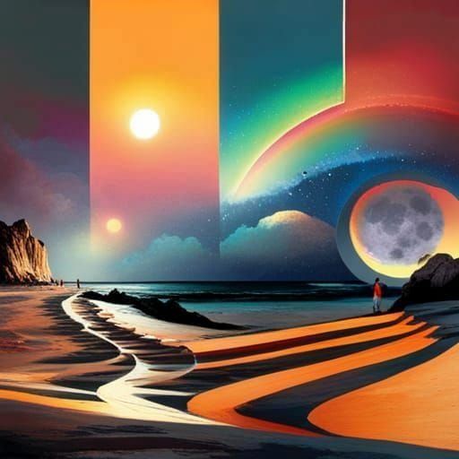 Hyperrealistic Moonlit Beach Dance Under Starry Sky