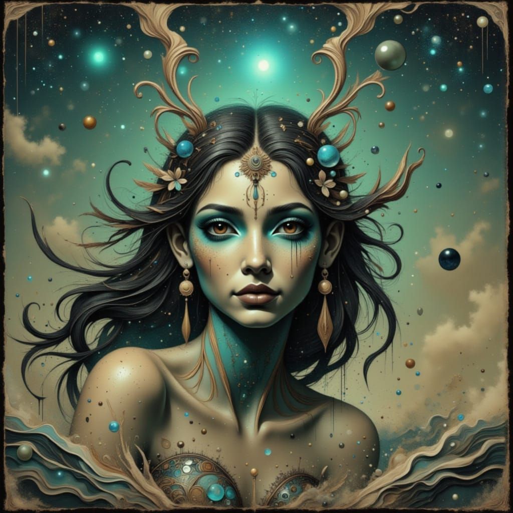 Painterly Woman in Egyptology Style with Iridescent Colors