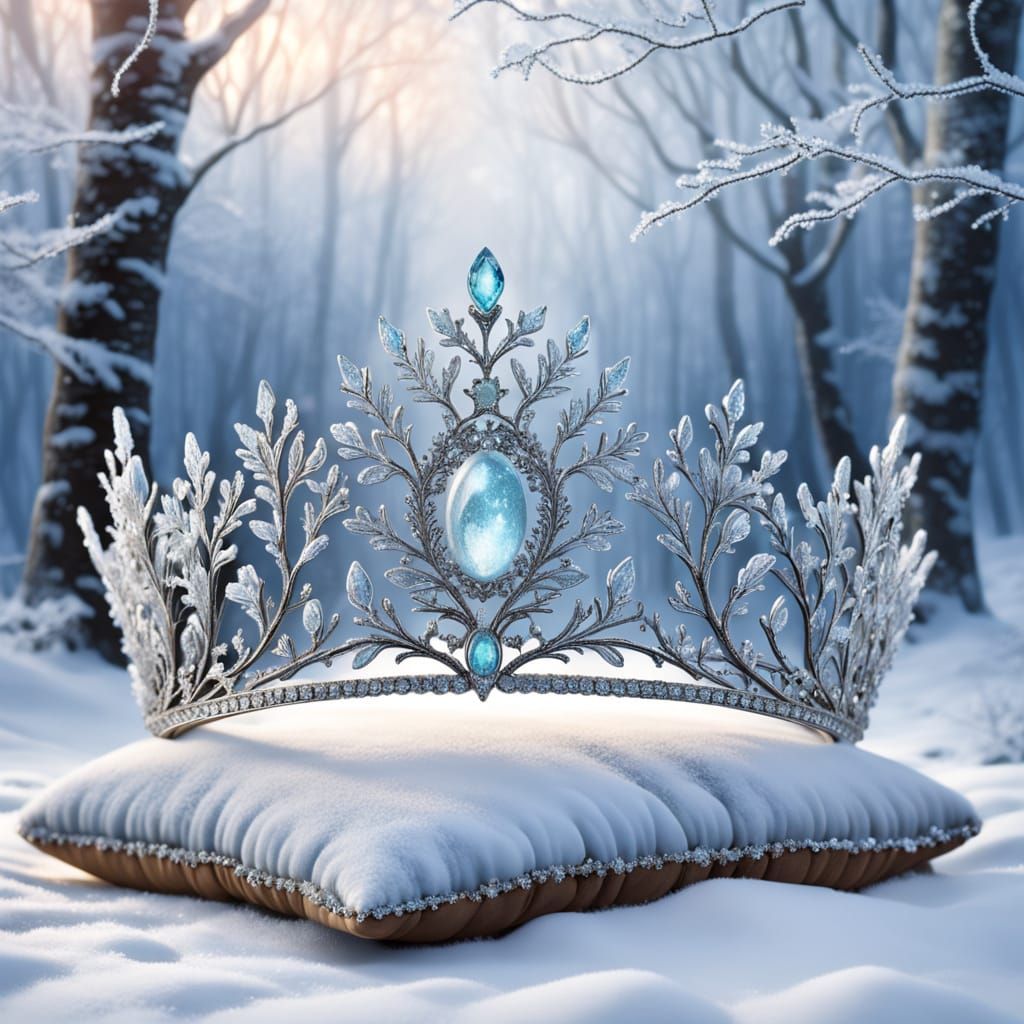 Frozen Moonlight Tiara on Snow in Winter Forest