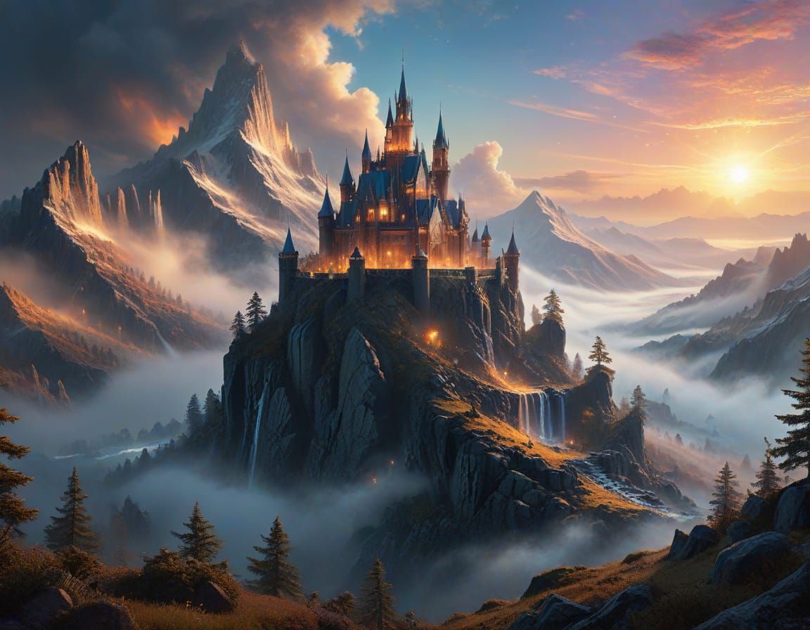 Crystal Castle in Ethereal Mist, Digital Art