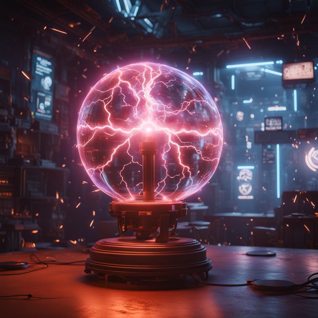 Giant Plasma Ball with Lightning in 3D Style