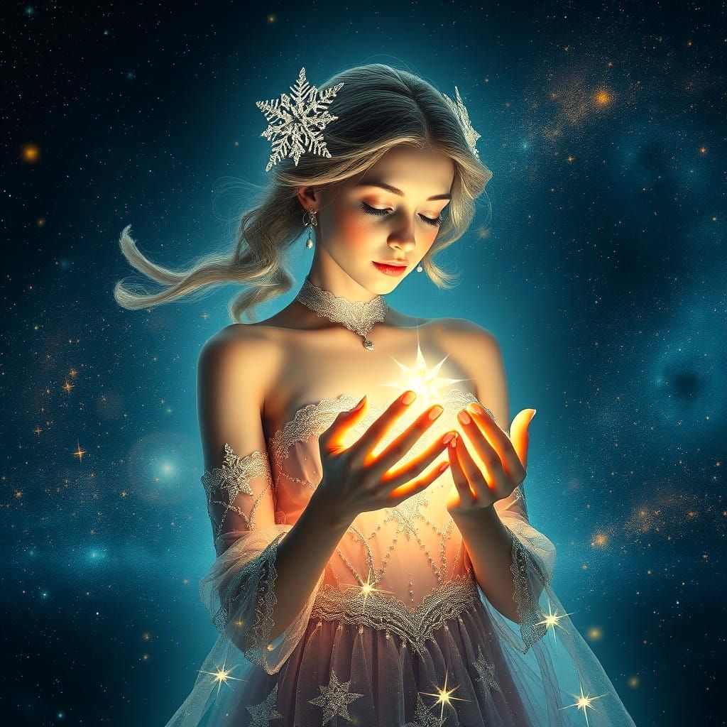 Enchanted Star-seeker in a Cosmic Christmas Scene