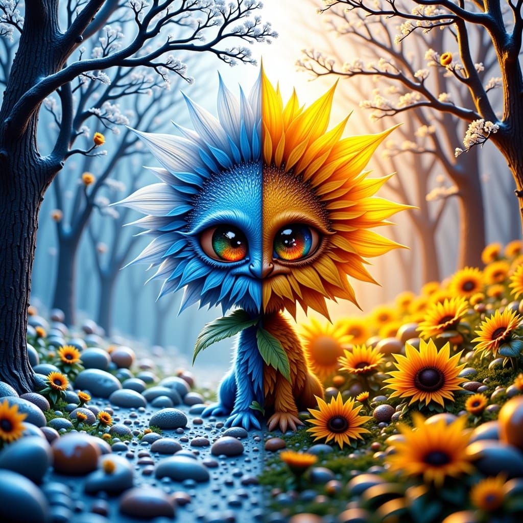 Winter vs Summer Seasons Split Screen Portrait