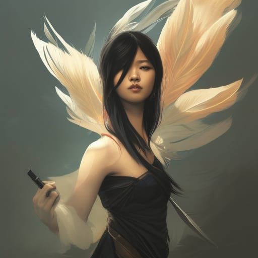 Feathered Assassin Portrait in Art Nouveau Style