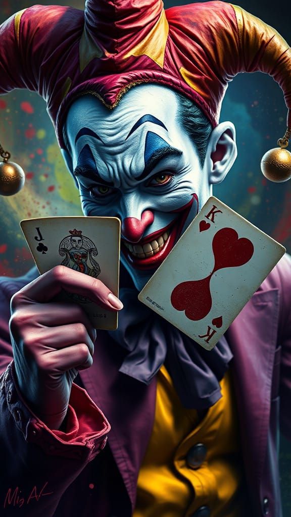 Hyperrealistic Jester with Intricately Detailed Joker Card