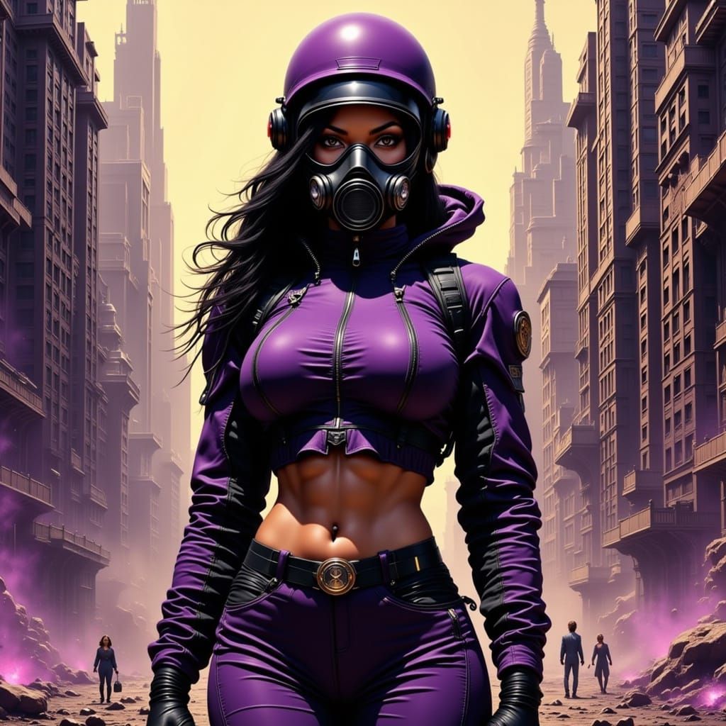 Dystopian Black Female Figure in Comic Book Style