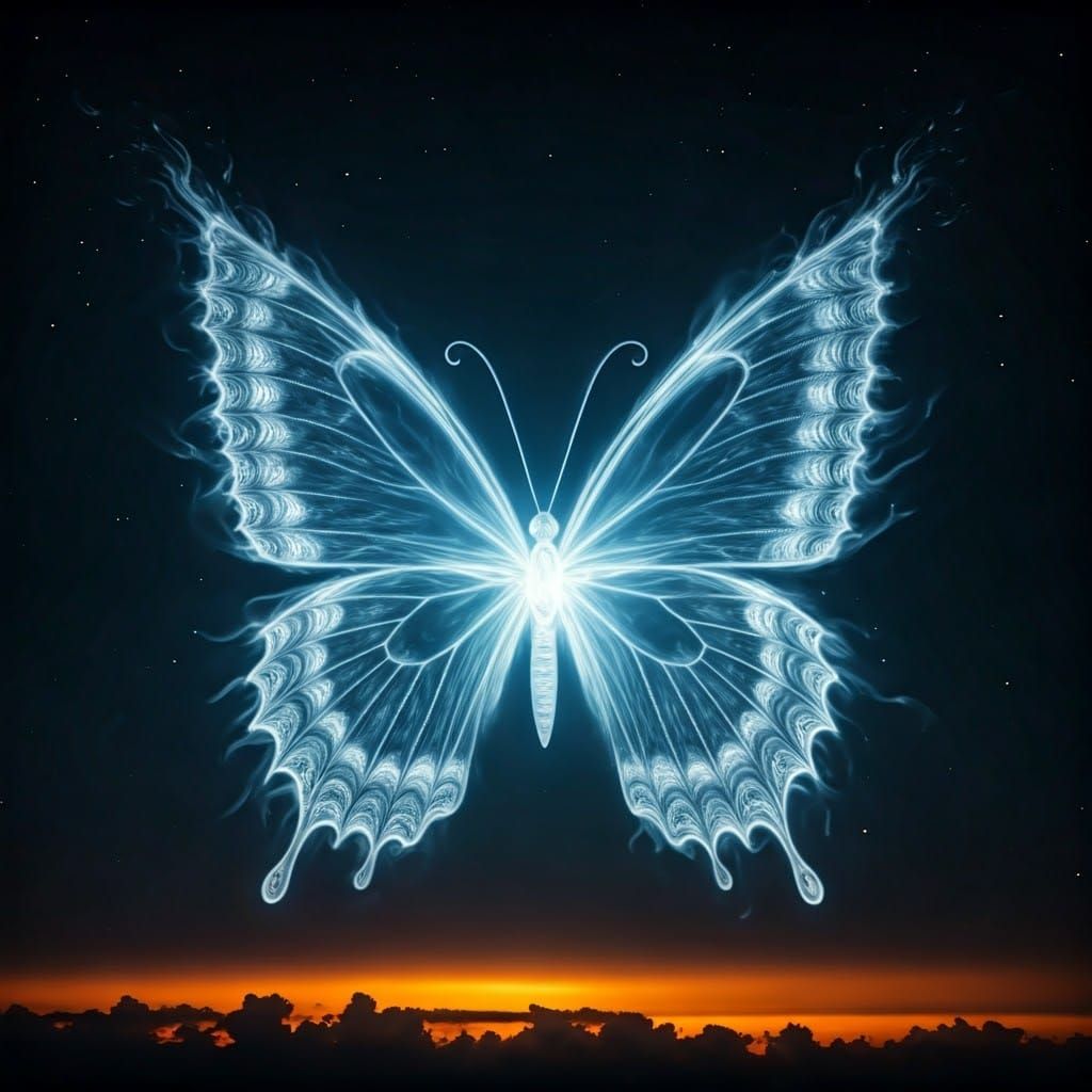 Magical Butterfly Silhouette Above the Clouds