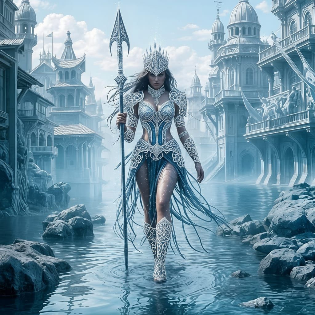 Hyperrealistic Water City Maiden Warrior in Hyperdetail