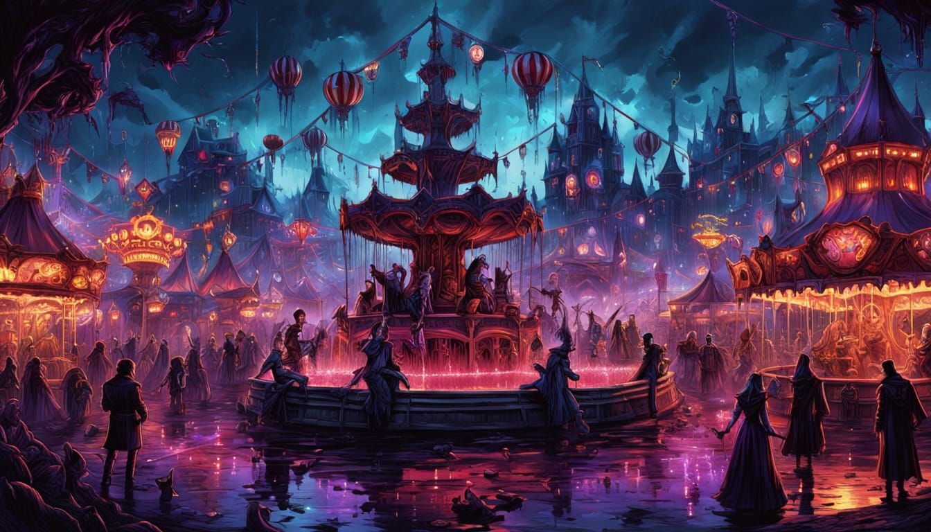 Vampire Fountain at Dark Carnival, Comic Book Art