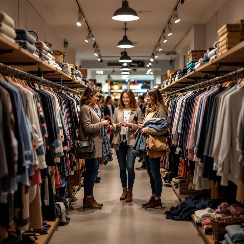 Clothing Store Interior with Customers in Photorealistic Sty...