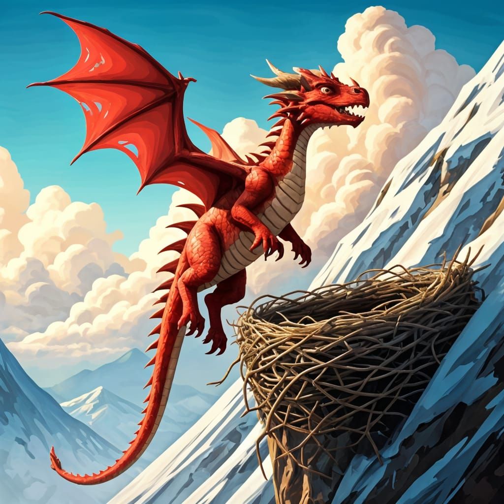 Flying Red Dragon in Vibrant Graffiti Style