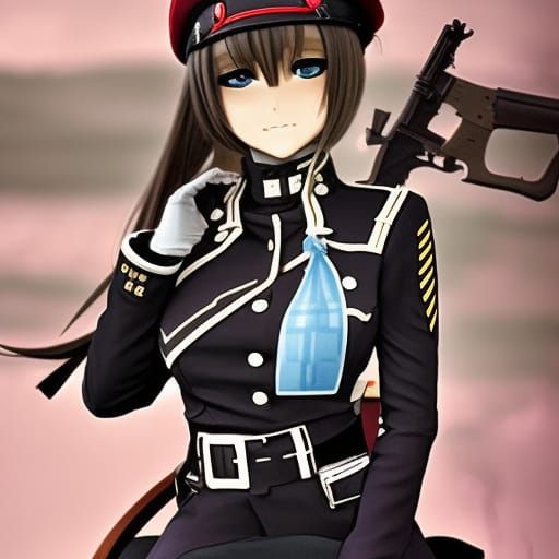 Anime Girl in German Officer Uniform