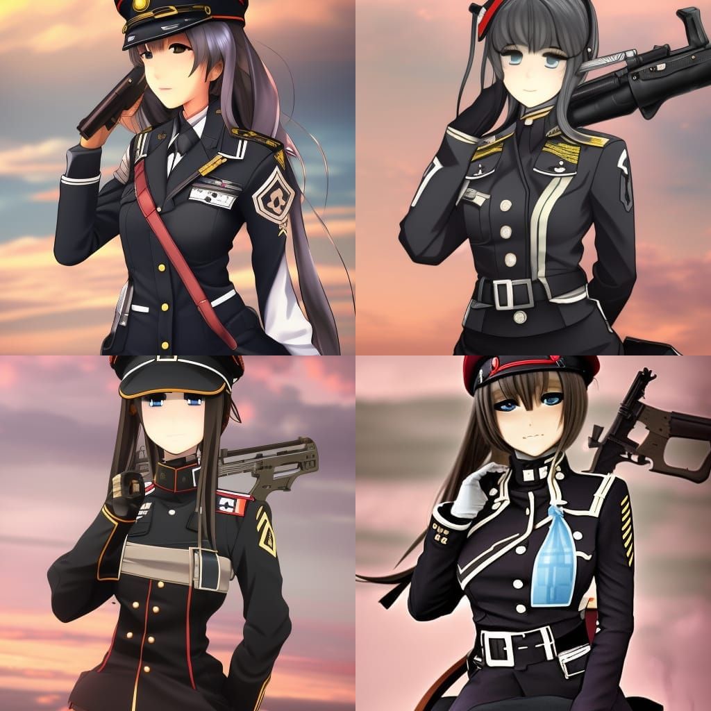 Anime Girl German Officer in Girl's Frontline Style