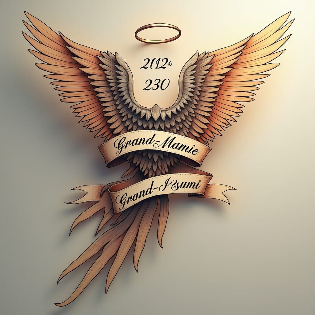 Angel Wing Tattoo Design with Date and Name