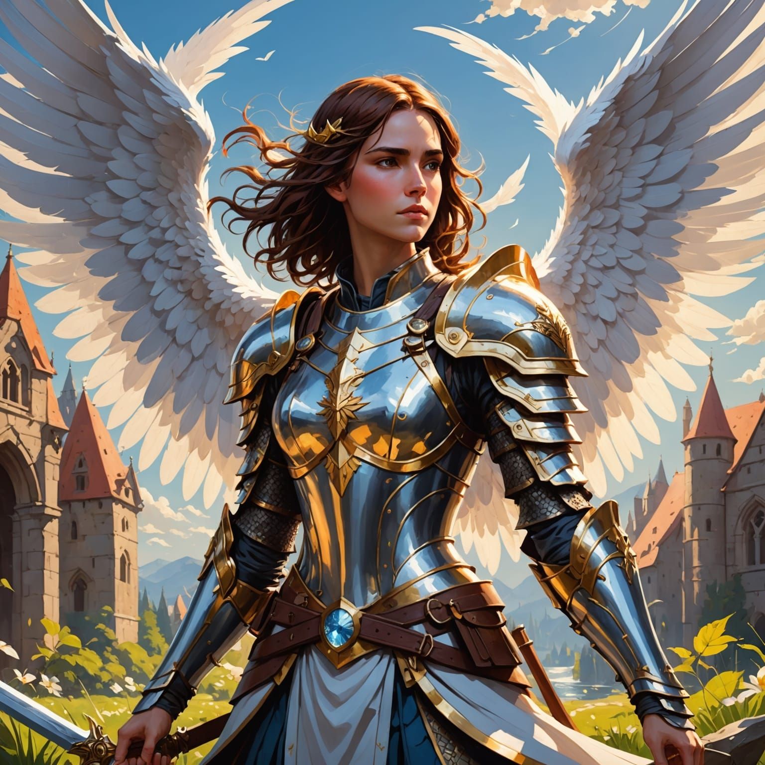 Anime Paladin with White Wings, Waterhouse Style