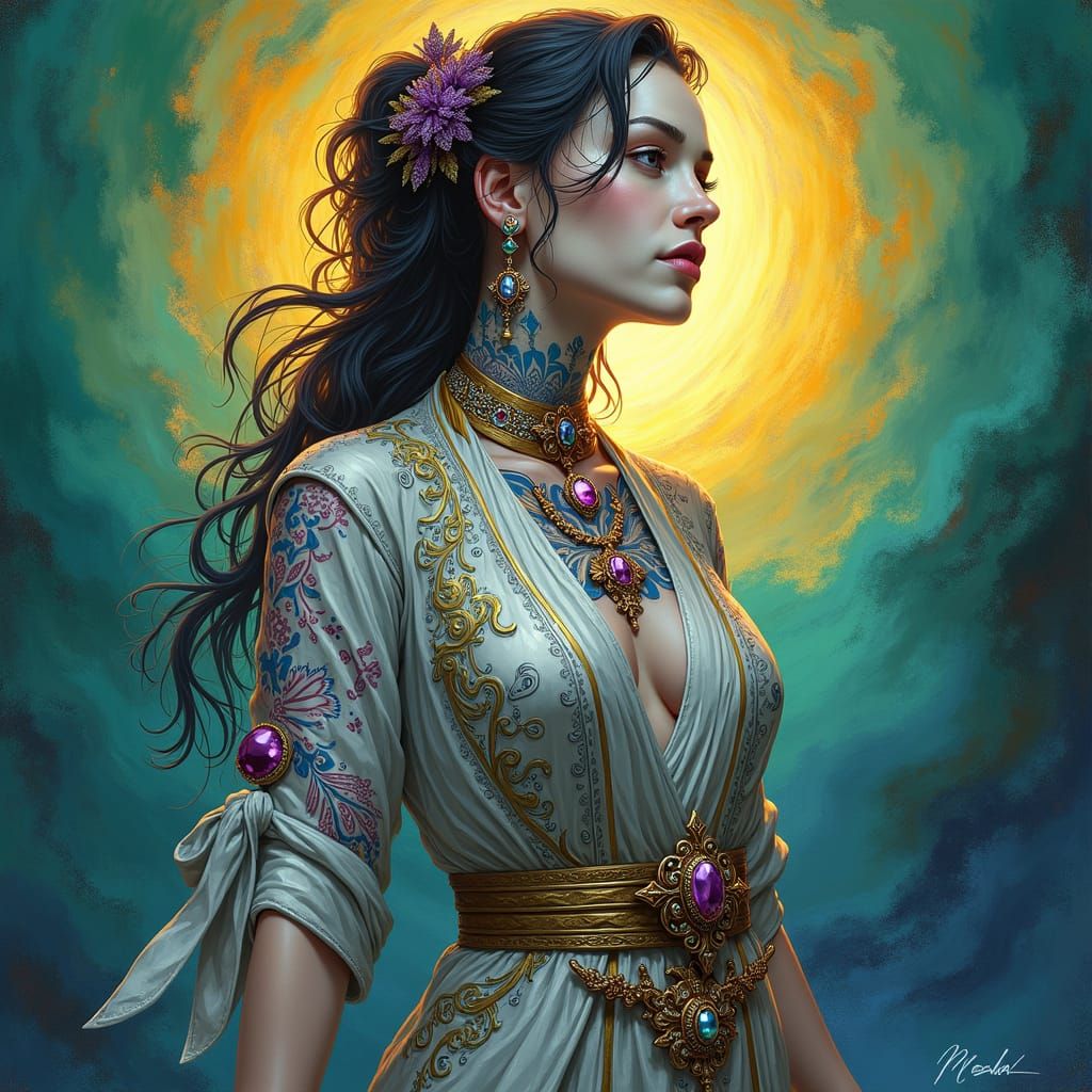 Tribal Mage in Dreamlike Kaleidoscopic Setting