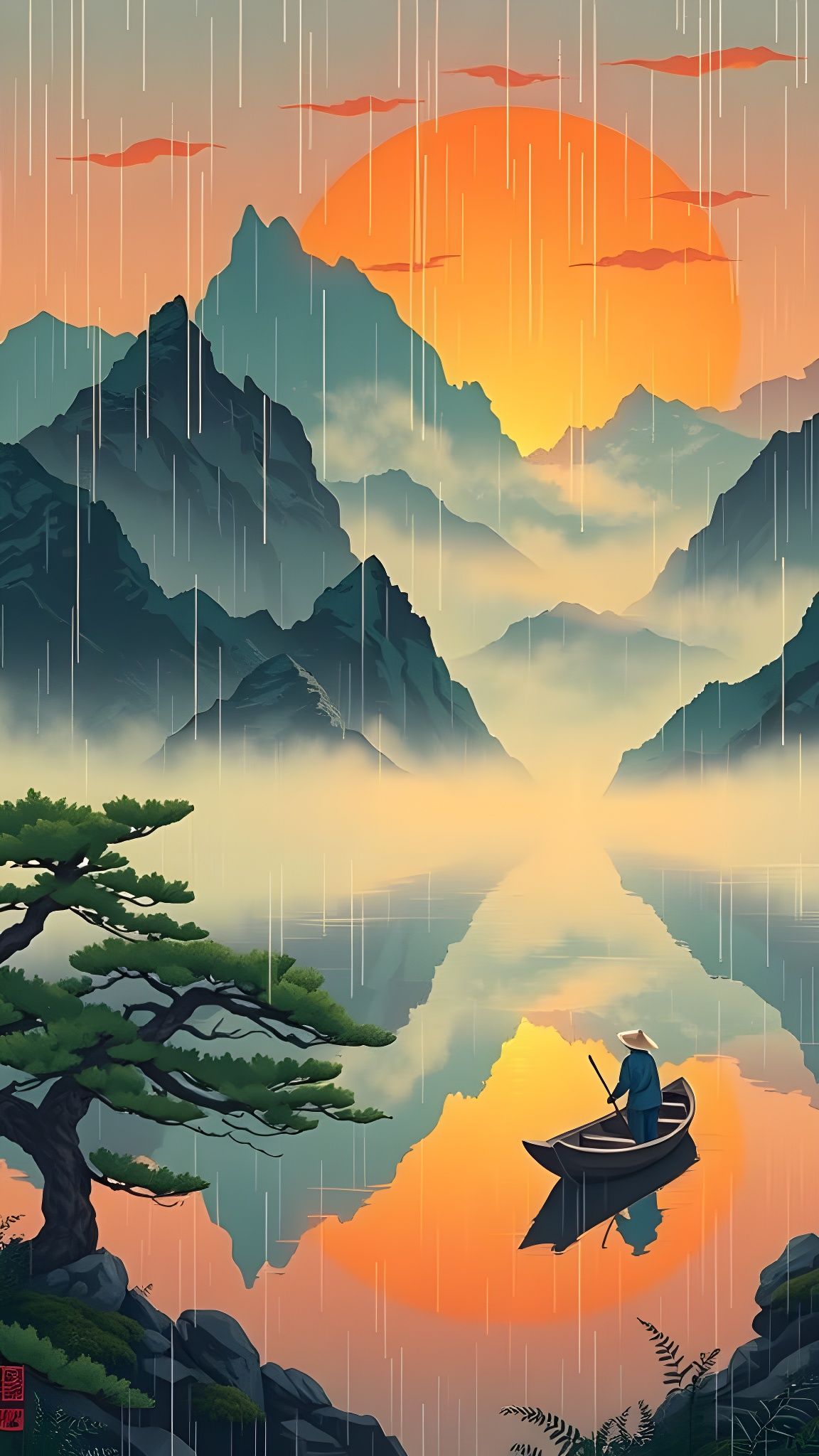 Misty Huangshan Mountains at Sunset