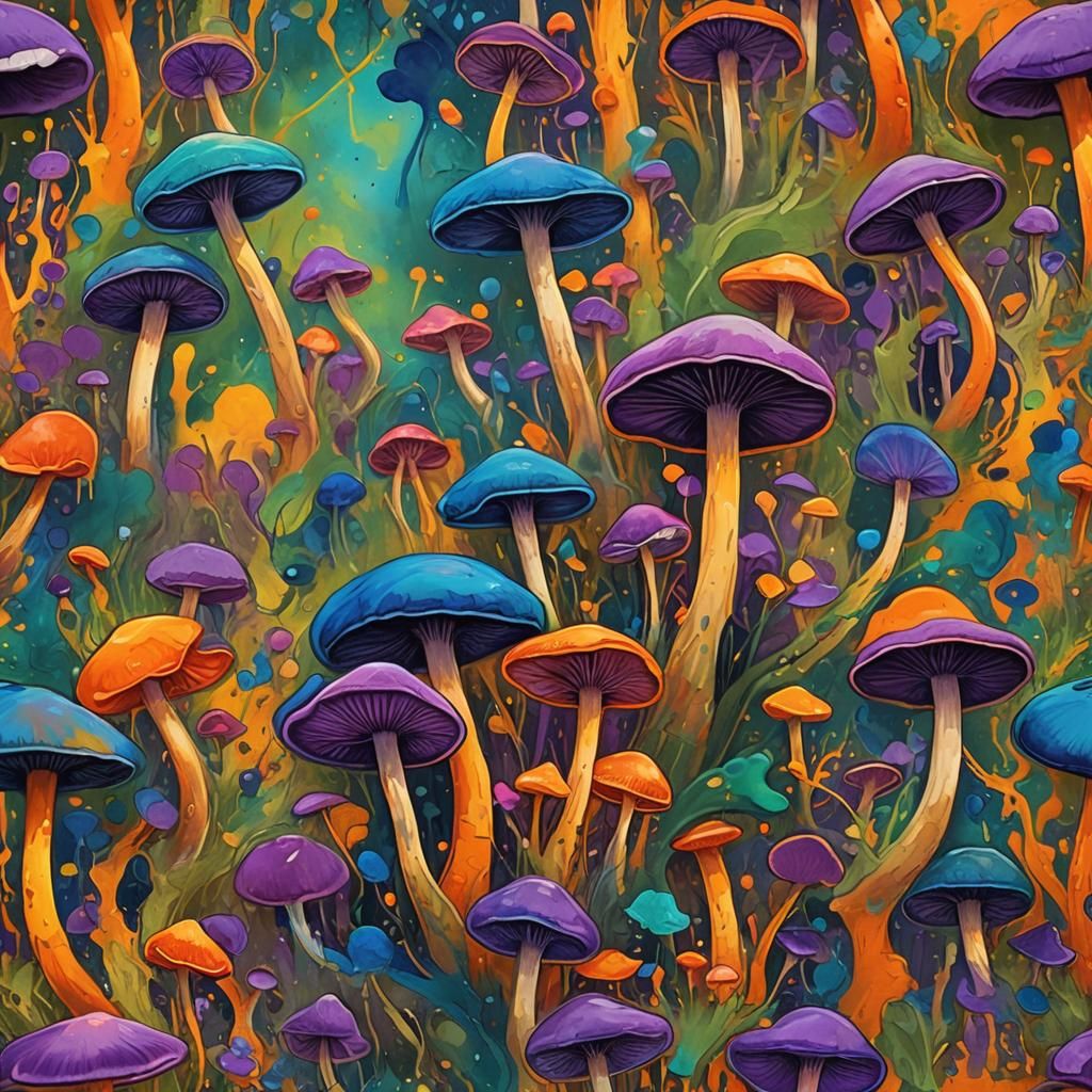 Colorful Mushroom in Abstract Expressionist Style