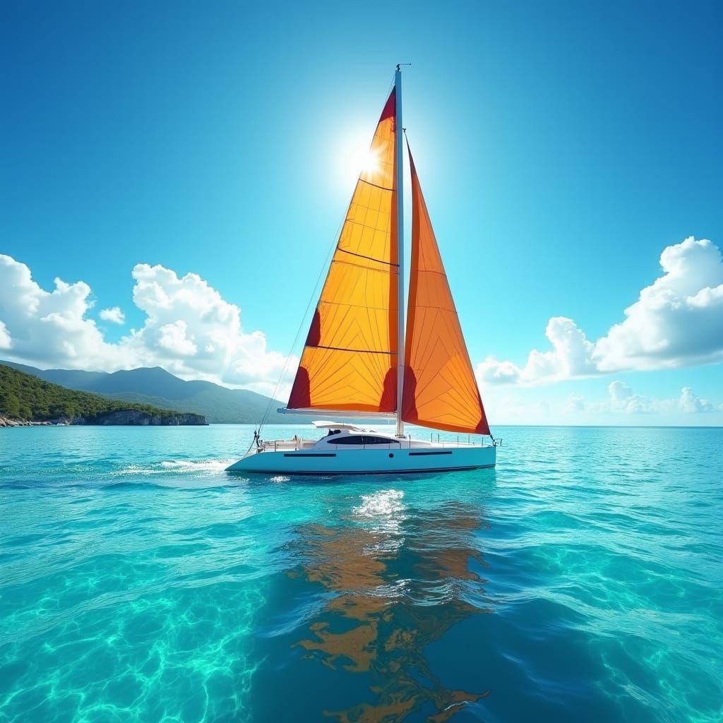 Sleek Sailboat Glides on Turquoise Ocean