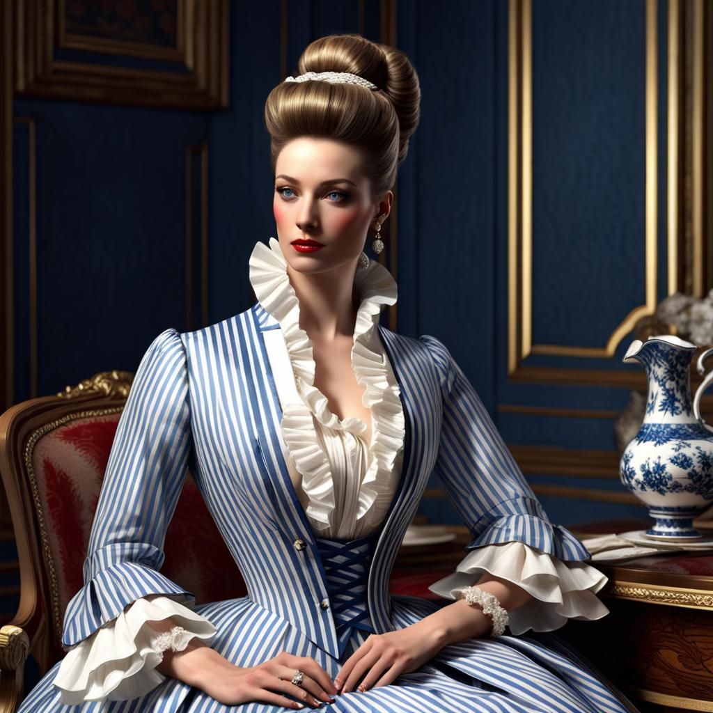 Elegant Bourgeoise in Jouy Boudoir, Storybook Illustration