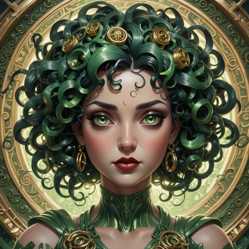 Betty Boop as Medusa: Hyperdetailed Portrait