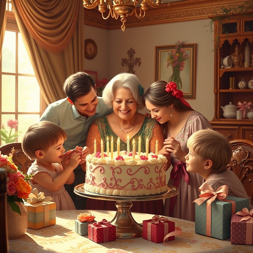 Family Celebrates Mother's Day in Art Nouveau Style