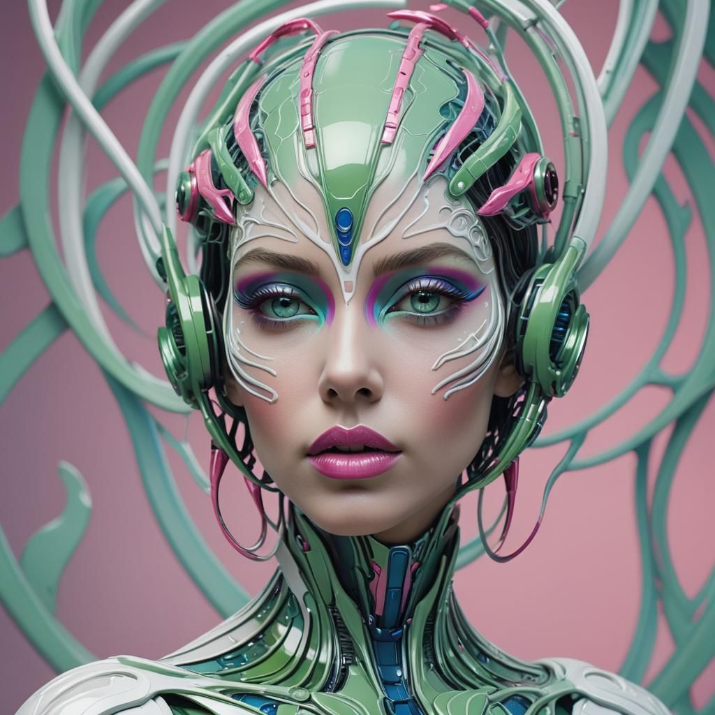 Futuristic Alien Woman: Surreal 3D Render in Vibrant Colors