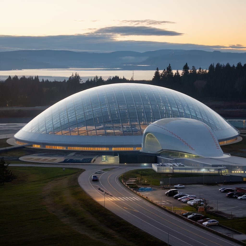 Futuristic New Seattle Interstellar Spaceport Under Glass Do...