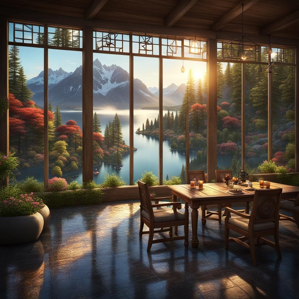 Lake House at Sunrise: Detailed Matte Painting