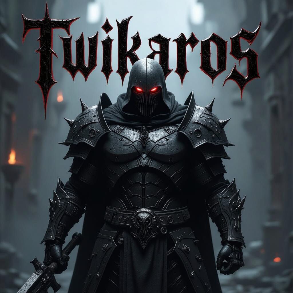 Menacing Armored Figure Emerges in Death Metal Style