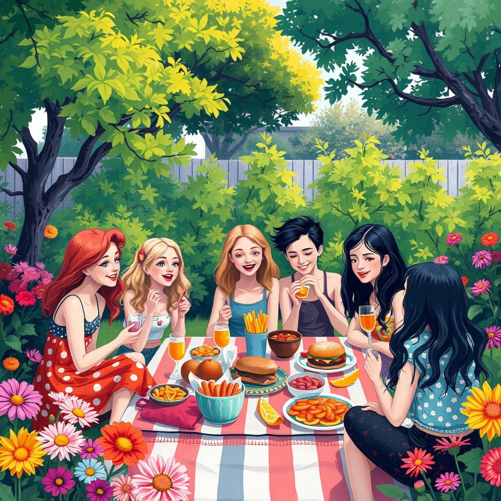 Whimsical Picnic Scene Inspired by Surreal Illustrators