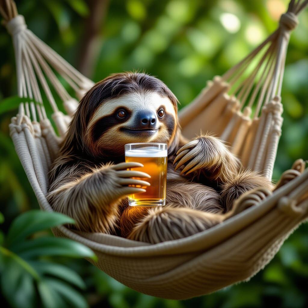 Sloth Relaxing in Hammock with Drink
