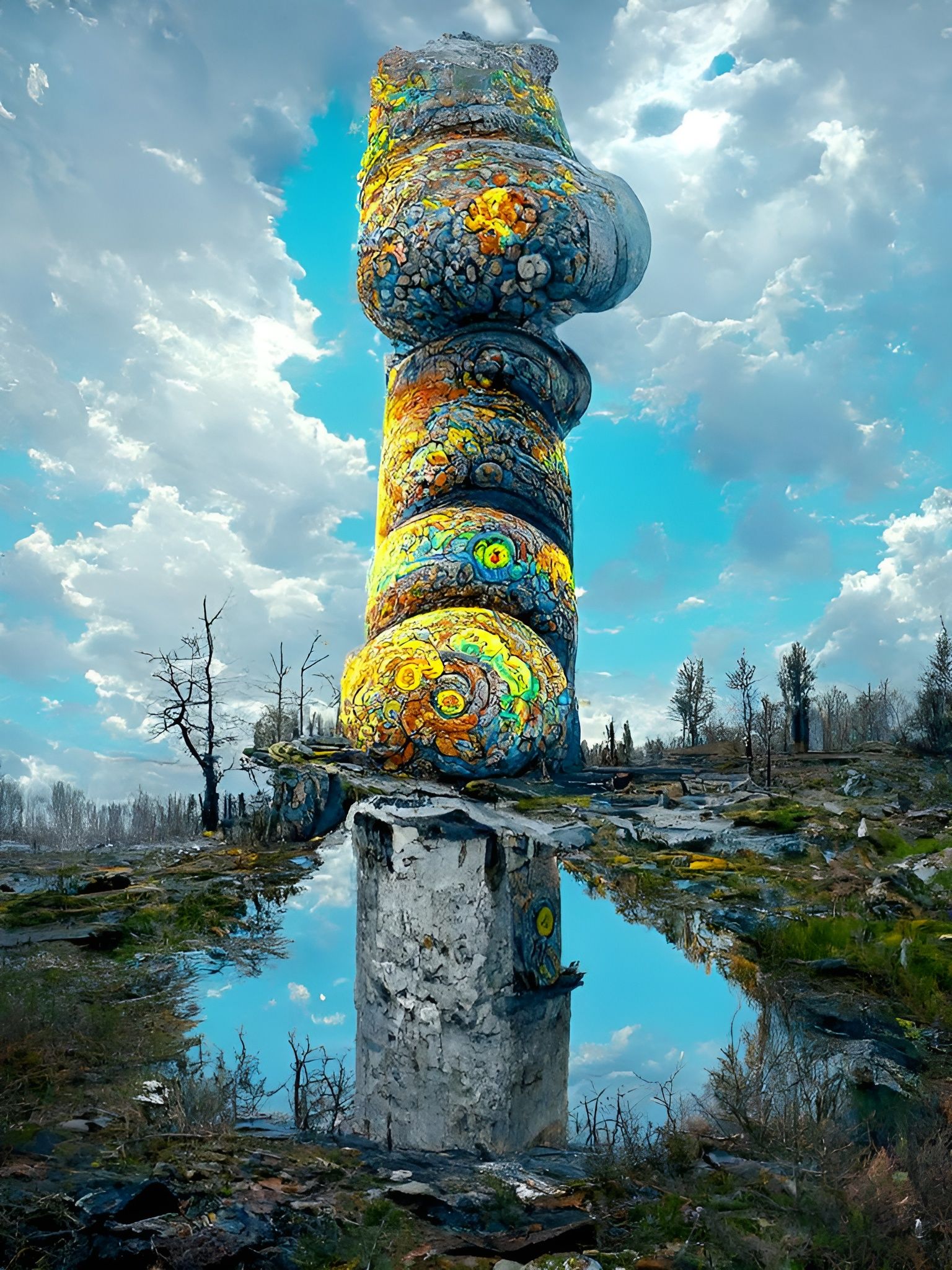 Psychedelic Stone Pillar in a Post-Nuclear Landscape