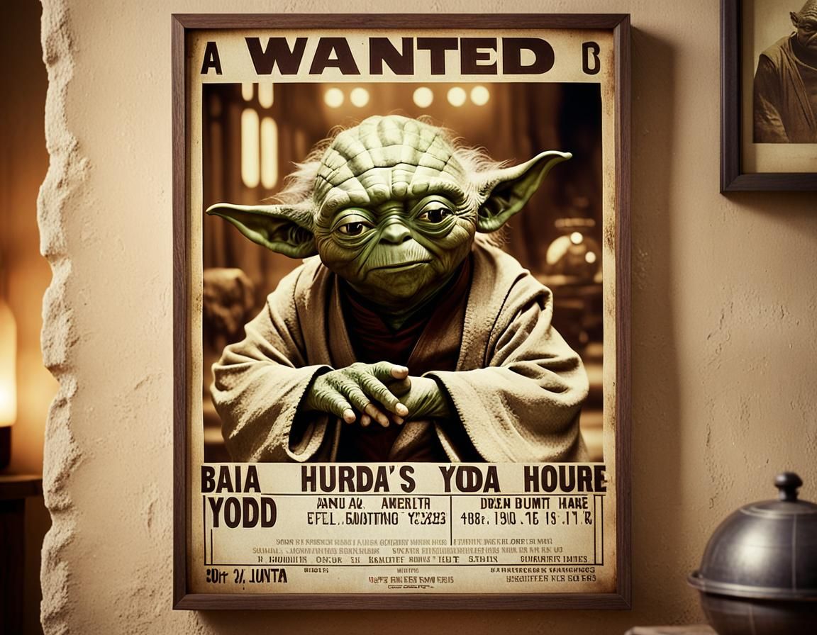 Yoda Wanted Poster in Vintage Photography Style