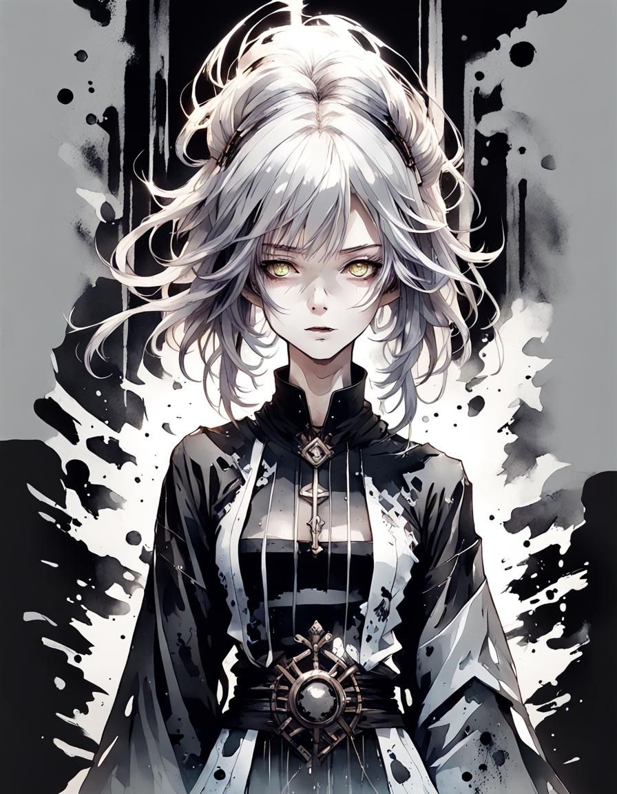 Anime Necromancer Girl Fading into Darkness