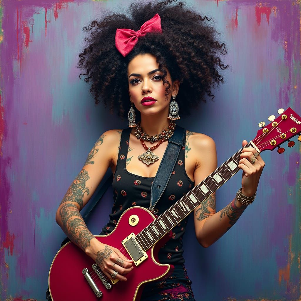 Fierce Rock and Roll Woman in Vibrant Pop Art Style