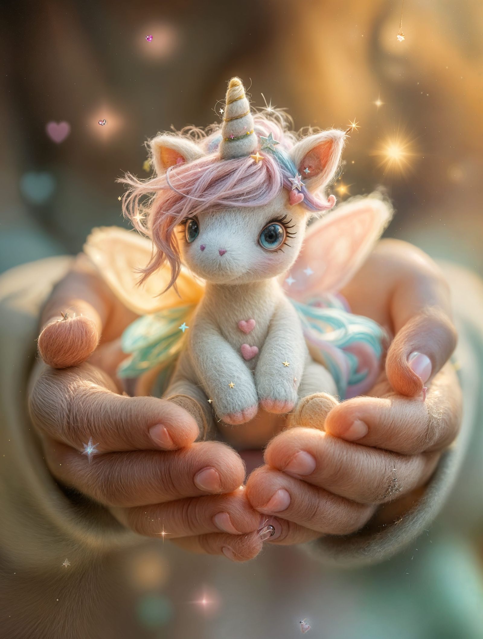 Delicate Wool Unicorn Fairy in Pastel Colors
